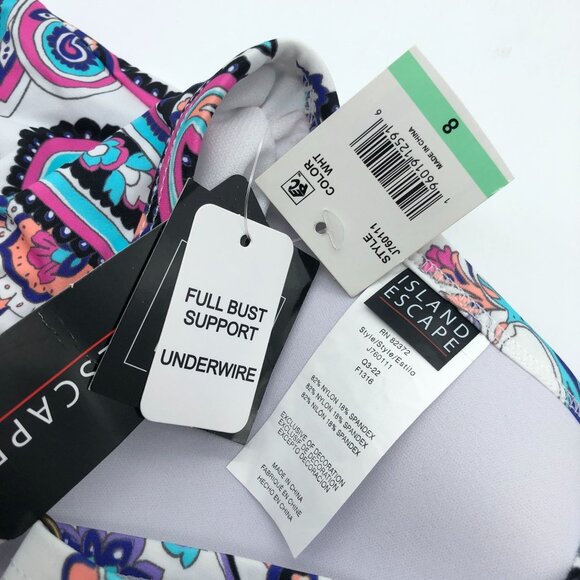 Island Escape Womens Full Bust Support Underwire Tankini Swim Top White Blue 8 - Picture 5 of 6